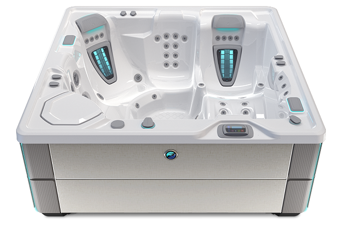 Highlife Aria Hot Tub with Alpine White Shell and Linen Cabinet
