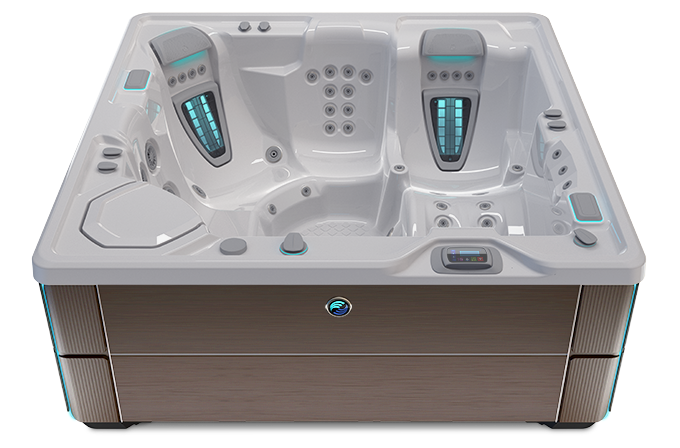 Highlife Aria Hot Tub with Ice Gray Shell and Java Cabinet