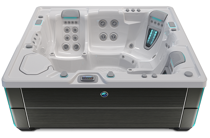 Highlife Envoy Hot Tub with Ice Gray Shell and Blackwood Cabinet