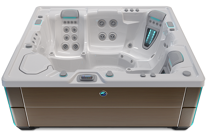 Highlife Envoy Hot Tub with Ice Gray Shell and Java Cabinet