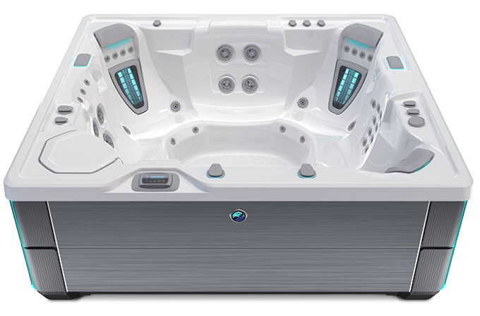 Highlife Grandee Hot Tub with Alpine White Shell and Charcoal Cabinet