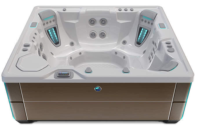 Highlife Grandee Hot Tub with Ice Gray Shell and Java Cabinet