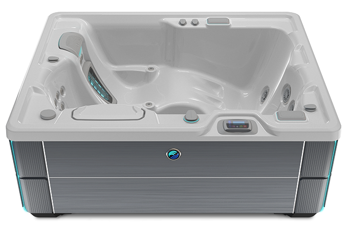Highlife Jetsetter Hot Tub with Ice Gray Shell and Charcoal Cabinet