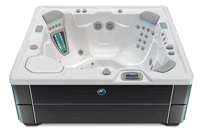 Highlife Prodigy Hot Tub with Alpine White Shell and Blackwood Cabinet