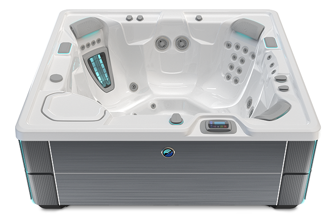 Highlife Prodigy Hot Tub with Alpine White Shell and Charcoal Cabinet