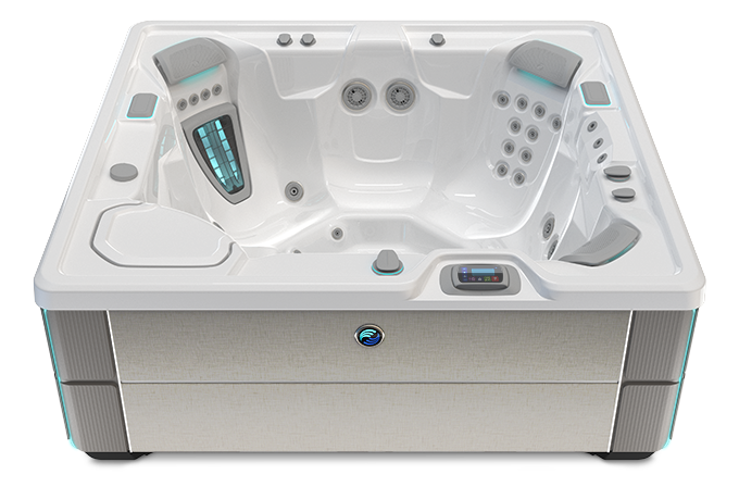 Highlife Prodigy Hot Tub with Alpine White Shell and Linen Cabinet