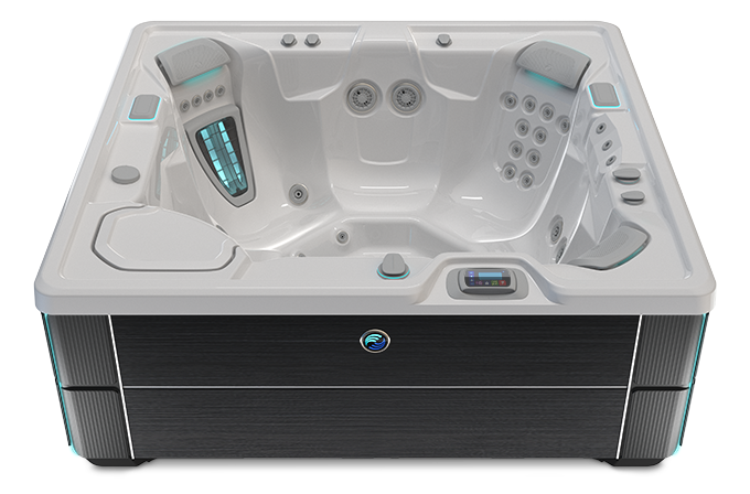 Highlife Prodigy Hot Tub with Ice Gray Shell and Blackwood Cabinet