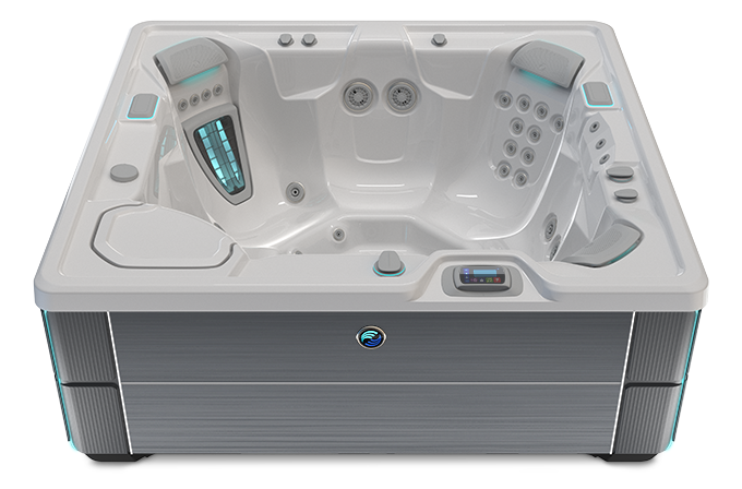 Highlife Prodigy Hot Tub with Ice Gray Shell and Charcoal Cabinet