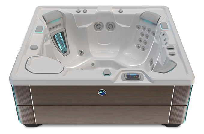 Highlife Prodigy Hot Tub with Ice Gray Shell and Java Cabinet