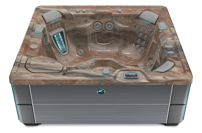 Highlife Prodigy Hot Tub with Tuscan Sun Shell and Charcoal Cabinet