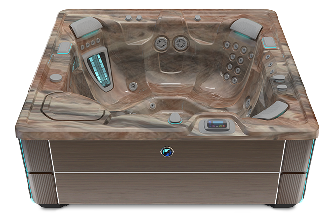 Highlife Prodigy Hot Tub with Tuscan Sun Shell and Java Cabinet