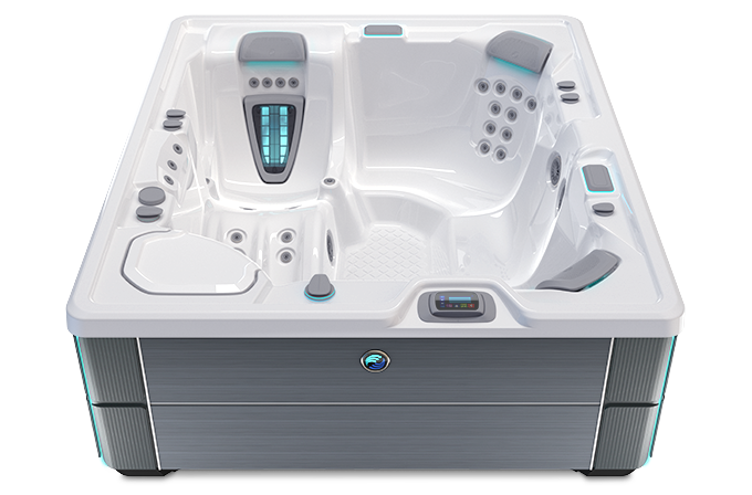 Highlife Sovereign Hot Tub with Alpine White Shell and Charcoal Cabinet