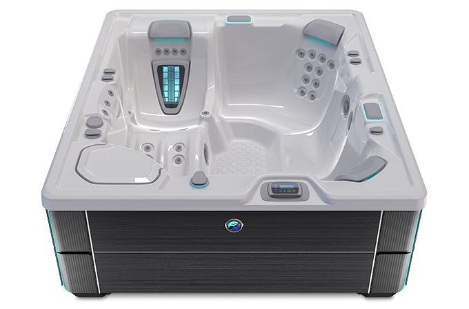 Highlife Sovereign Hot Tub with Ice Gray Shell and Blackwood Cabinet
