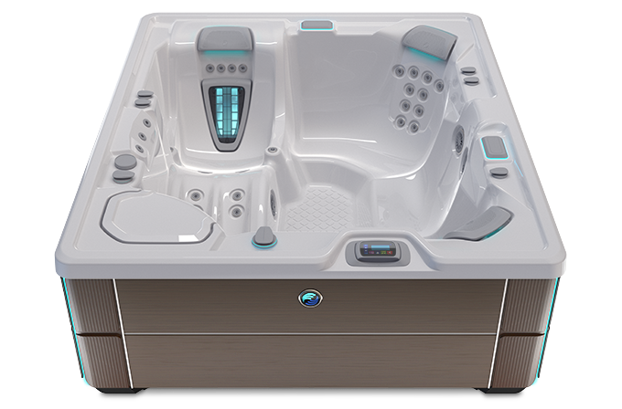 Highlife Sovereign Hot Tub with Ice Gray Shell and Java Cabinet