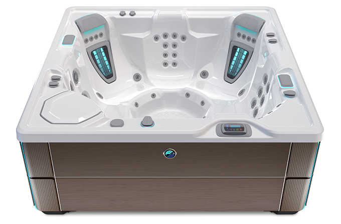 Highlife Vanguard Hot Tub with Alpine White Shell and Java Cabinet
