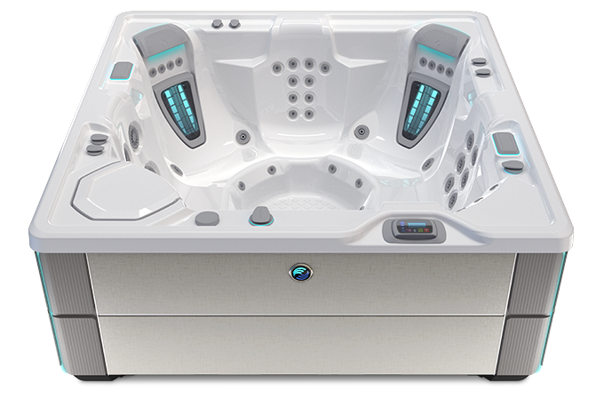 Highlife Vanguard Hot Tub with Alpine White Shell and Linen Cabinet