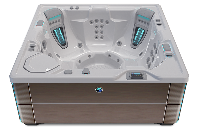 Highlife Vanguard Hot Tub with Ice Gray Shell and Java Cabinet