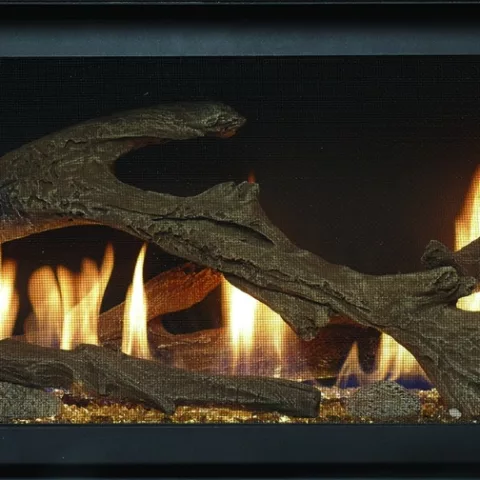 4415 High Output Deluxe Gas Fireplace with Driftwood Interior.