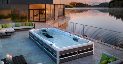 E700 Swim Spa lakeside installation.