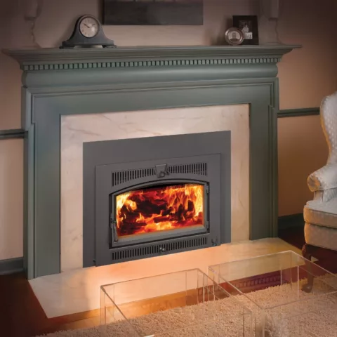 Large Flush Hybrid-Fyre Wood Fireplace Insert Arch.