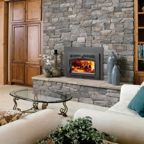 Large Flush Hybrid-Fyre Wood Fireplace Insert Arch.