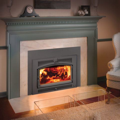 Large Flush Hybrid-Fyre Wood Insert Arch fireplace in living area
