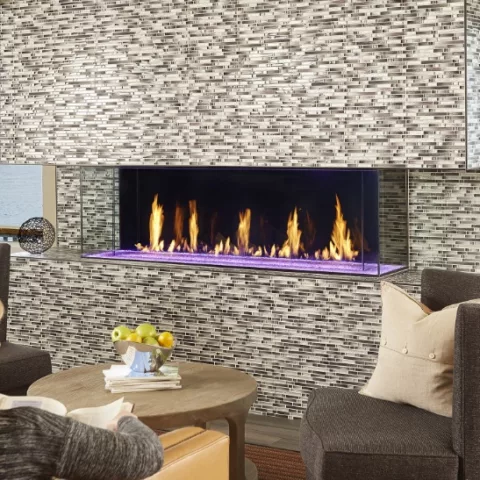 DaVinci Bay Window Linear Gas Fireplace, 20 by 60 inches.