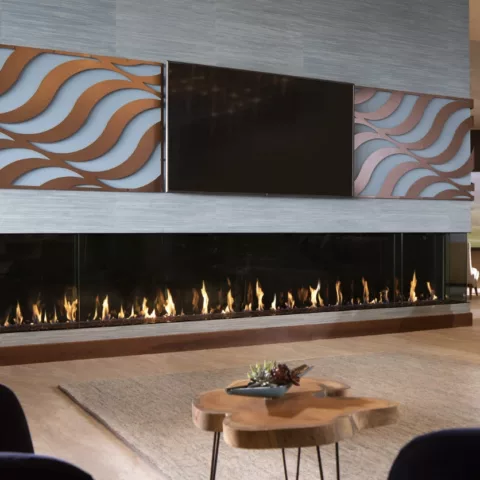 DaVinci Bay Window Linear Gas Fireplace, 30 by 204 inches.