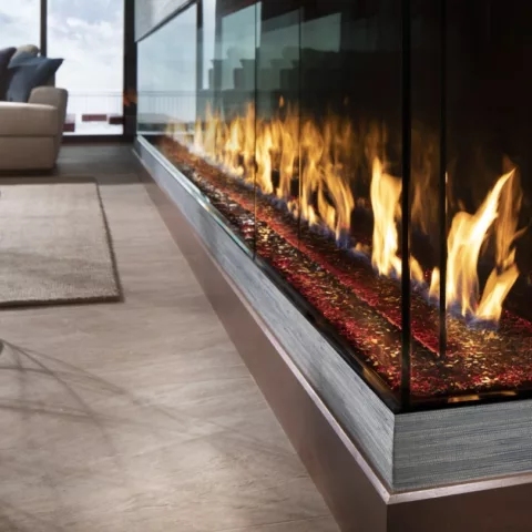 DaVinci Bay Window Linear Gas Fireplace, 30 by 204 inches.