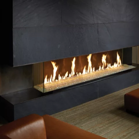 DaVinci Bay Window Linear Gas Fireplace, 72 by 12 inches.