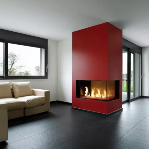 DaVinci Right Corner Linear Gas Fireplace, 54 by 20 inches.
