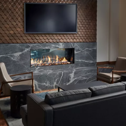 DaVinci See-Thru Linear Gas Fireplace, 20 by 60 inches.
