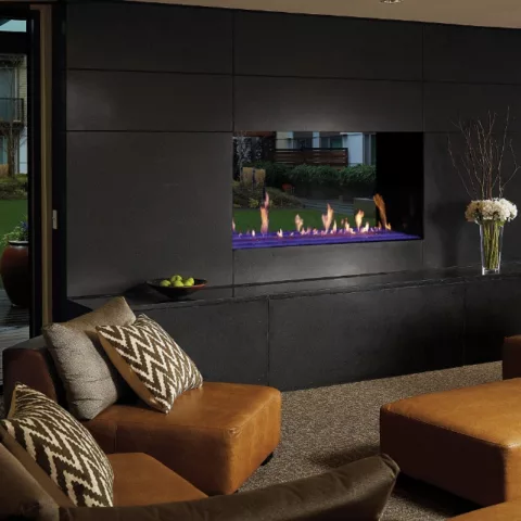 DaVinci See-Thru Linear Gas Fireplace, 48 by 36 inches.