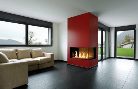 DaVinci Right Corner Linear Gas Fireplace™ in modern living area