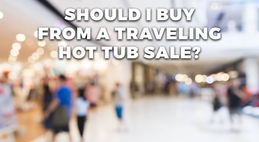 People shopping at traveling hot tub sale