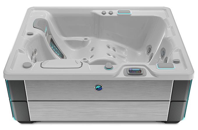 Highlife Jetsetter LX Hot Tub with Ice Gray Shell and Brushed Nickel Cabinet