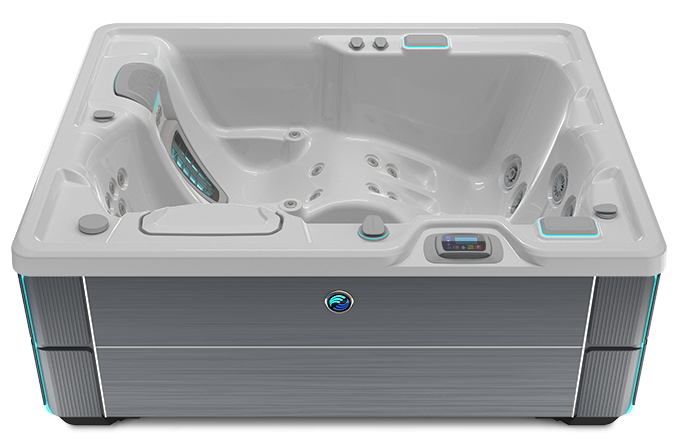 Highlife Jetsetter LX Hot Tub with Ice Gray Shell and Charcoal Cabinet