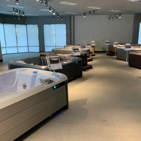 Hot tub showroom floor at Concord Hot Tub Showroom