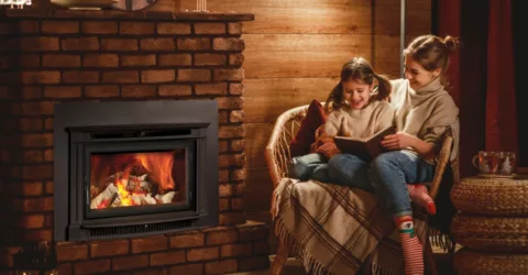 Large Flush Wood Hybrid-Fyre Rectangular Fireplace Insert.