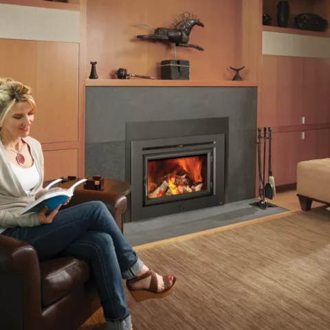 Large Flush Wood Hybrid-Fyre Rectangular Fireplace Insert.