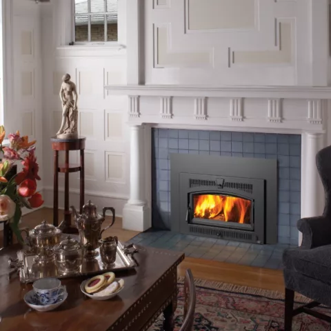 Medium Flush Wood Hybrid-Fyre Arched Fireplace Insert.