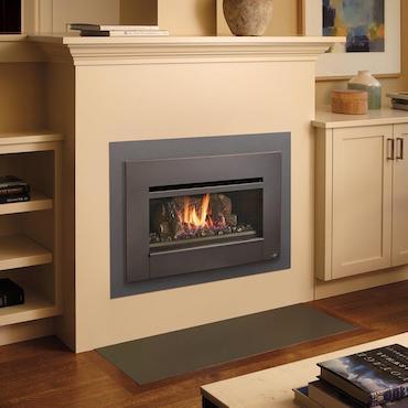 radiant plus fireplace in cream colored wall