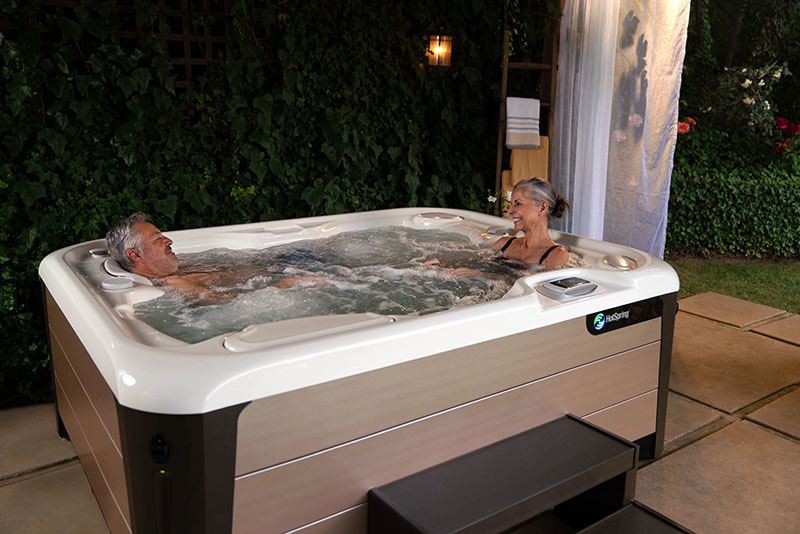 Older Couple Enjoying sitting in Highlife Jetsetter LX Hot Tub