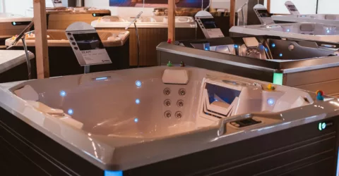 Interior of the Creative Energy San Rafael Showroom featuring multiple Hot Spring hot tub floor models