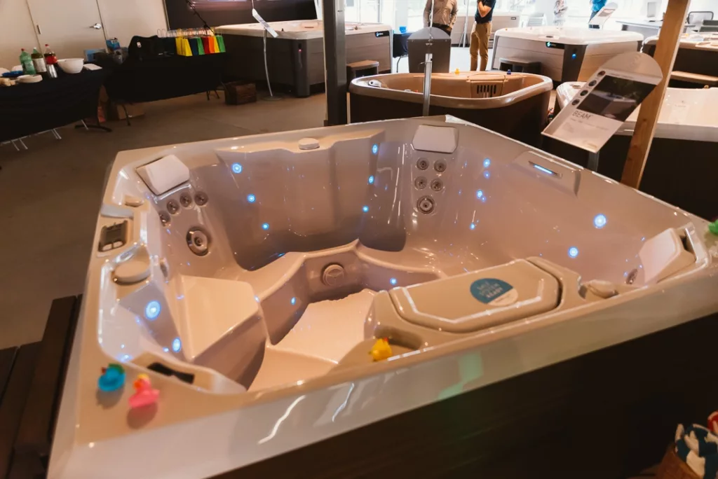 Interior of the Creative Energy San Rafael Showroom featuring multiple Hot Spring hot tub floor models